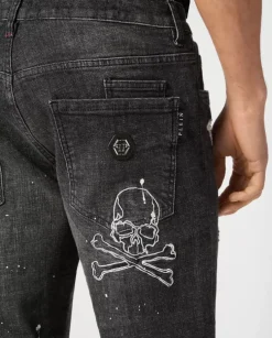 Szare jeansy z przetarciami Super Straight