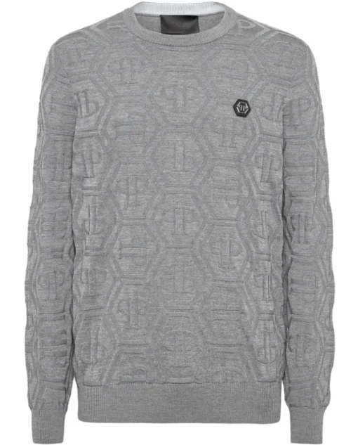 Szary sweter z monogramem