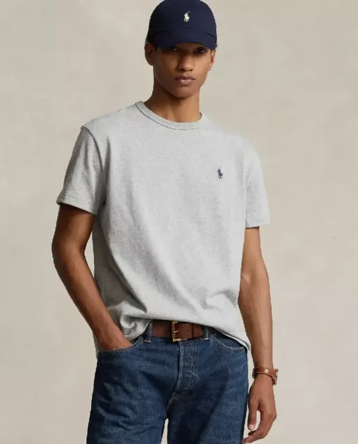 Szary t-shirt Classic Fit z haftowanym logo