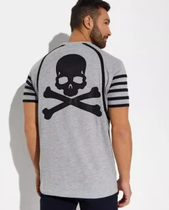 Szary t-shirt z czaszką na plecach