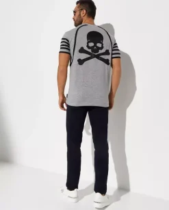 Szary t-shirt z czaszką na plecach