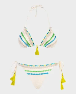 Szydełkowy komplet bikini z troczkami