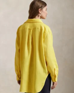 Żółta lniana koszula Classic Fit
