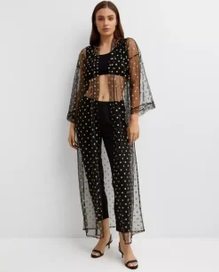 Tiulowe kimono w złote kropki