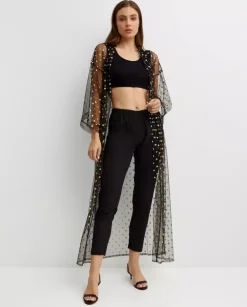 Tiulowe kimono w złote kropki