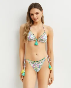 Trójkątna góra od bikini z printem i ozdobnym troczkiem
