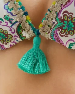 Trójkątna góra od bikini z printem i ozdobnym troczkiem