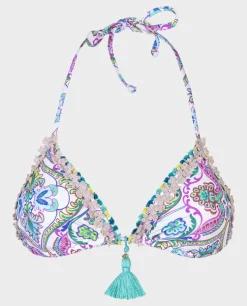 Trójkątna góra od bikini z printem i ozdobnym troczkiem