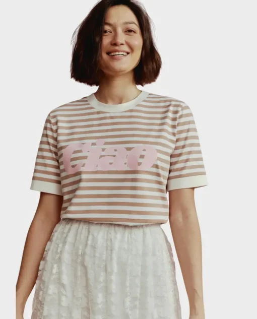 T-shirt Asia Striped beżowy