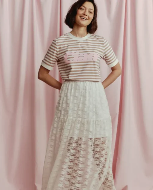 T-shirt Asia Striped beżowy