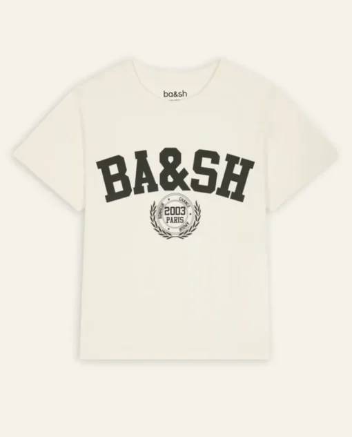 T-shirt ecru z kontrastowym logo