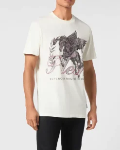 T-shirt ecru z aplikacją