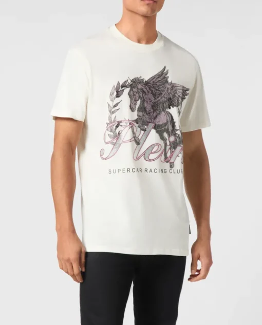 T-shirt ecru z aplikacją