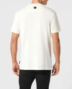 T-shirt ecru z aplikacją