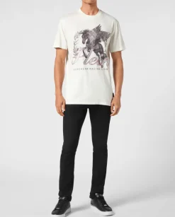 T-shirt ecru z aplikacją