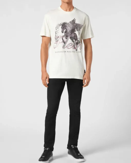 T-shirt ecru z aplikacją