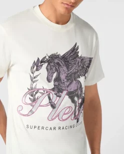 T-shirt ecru z aplikacją