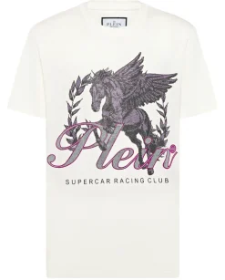 T-shirt ecru z aplikacją