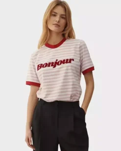 T-shirt w paski Bonjour