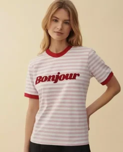 T-shirt w paski Bonjour