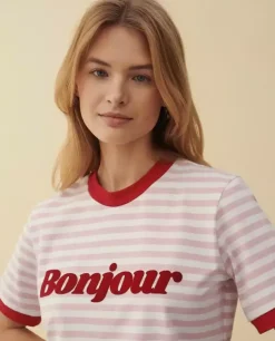 T-shirt w paski Bonjour