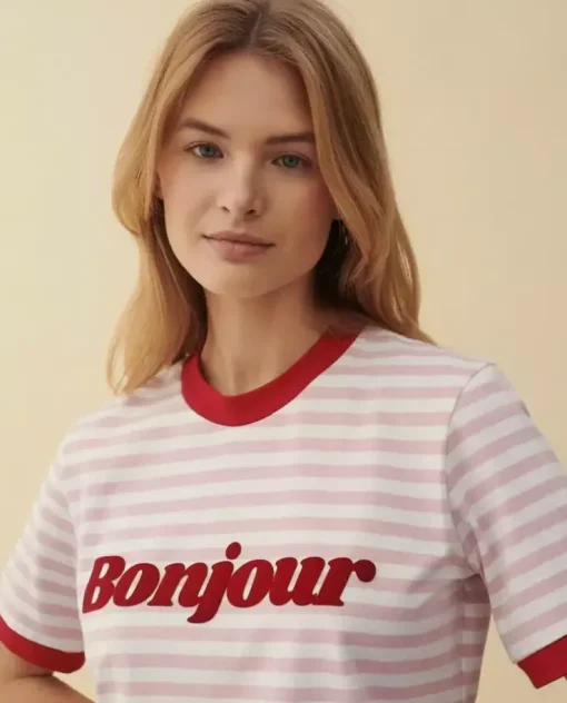 T-shirt w paski Bonjour