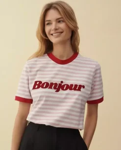 T-shirt w paski Bonjour