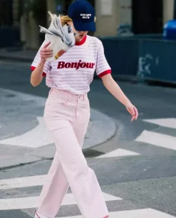 T-shirt w paski Bonjour