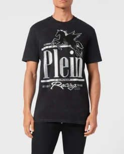T-shirt z efektem sprania i efektownym zdobieniem