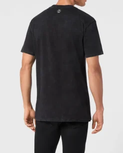 T-shirt z efektem sprania i efektownym zdobieniem