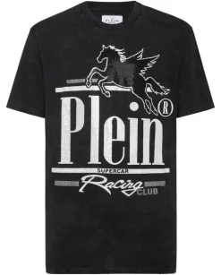 T-shirt z efektem sprania i efektownym zdobieniem