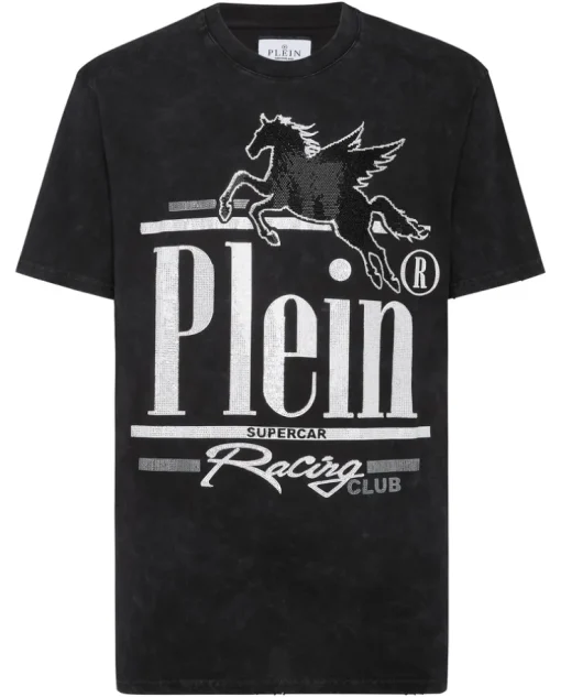 T-shirt z efektem sprania i efektownym zdobieniem