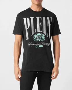 T-shirt z efektem sprania i zdobieniem