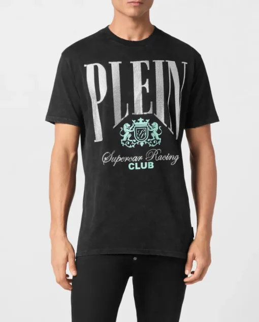 T-shirt z efektem sprania i zdobieniem