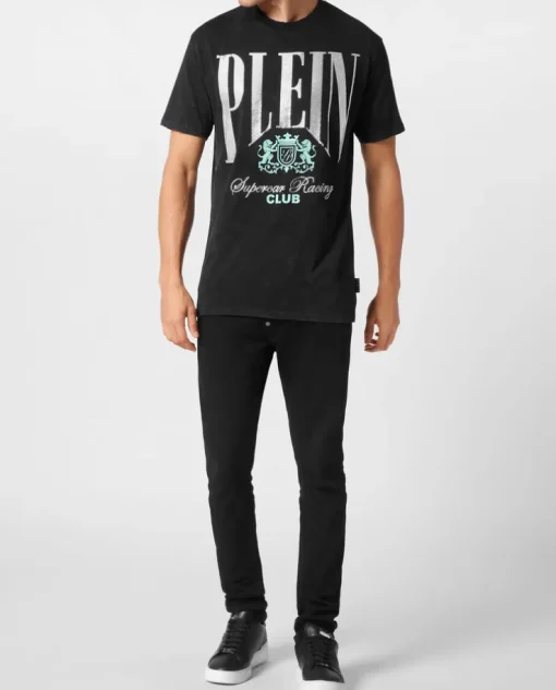 T-shirt z efektem sprania i zdobieniem