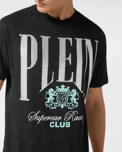 T-shirt z efektem sprania i zdobieniem