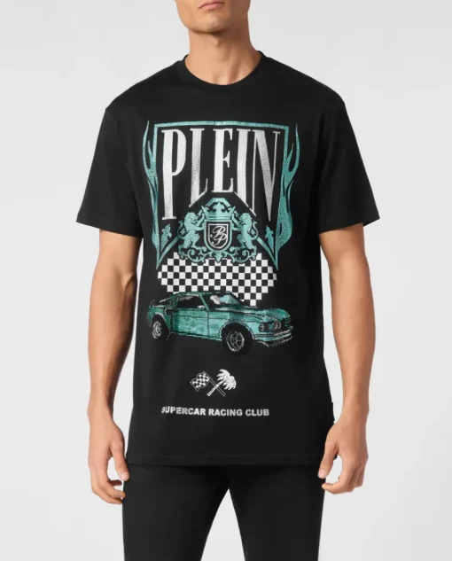 T-shirt z kryształowym logo i nadrukiem