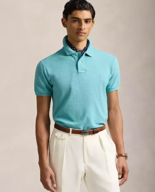 Turkusowa koszulka polo Custom Slim Fit