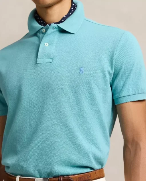 Turkusowa koszulka polo Custom Slim Fit