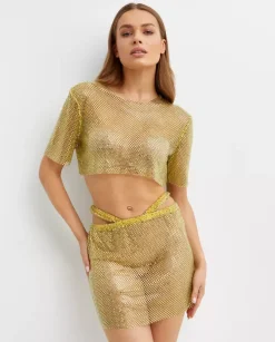 Żółty crop top z siateczki
