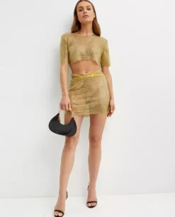 Żółty crop top z siateczki