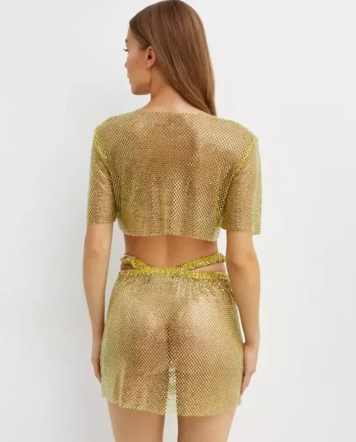 Żółty crop top z siateczki