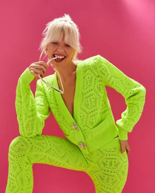 Żółty dzianinowy sweter Fluo