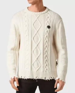 Wełniany beżowy sweter Skull & Bones