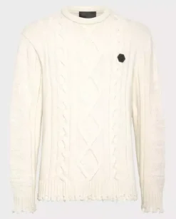 Wełniany beżowy sweter Skull & Bones