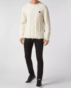 Wełniany beżowy sweter Skull & Bones