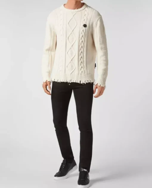 Wełniany beżowy sweter Skull & Bones