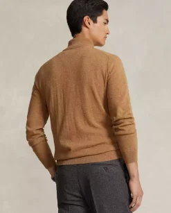 Wełniany beżowy sweter z suwakiem i logo