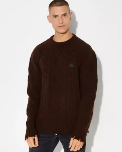 Wełniany brązowy sweter Skull & Bones