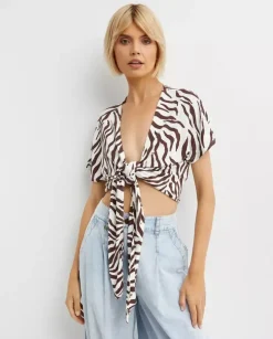 Wiązany crop top w zebrę Favore